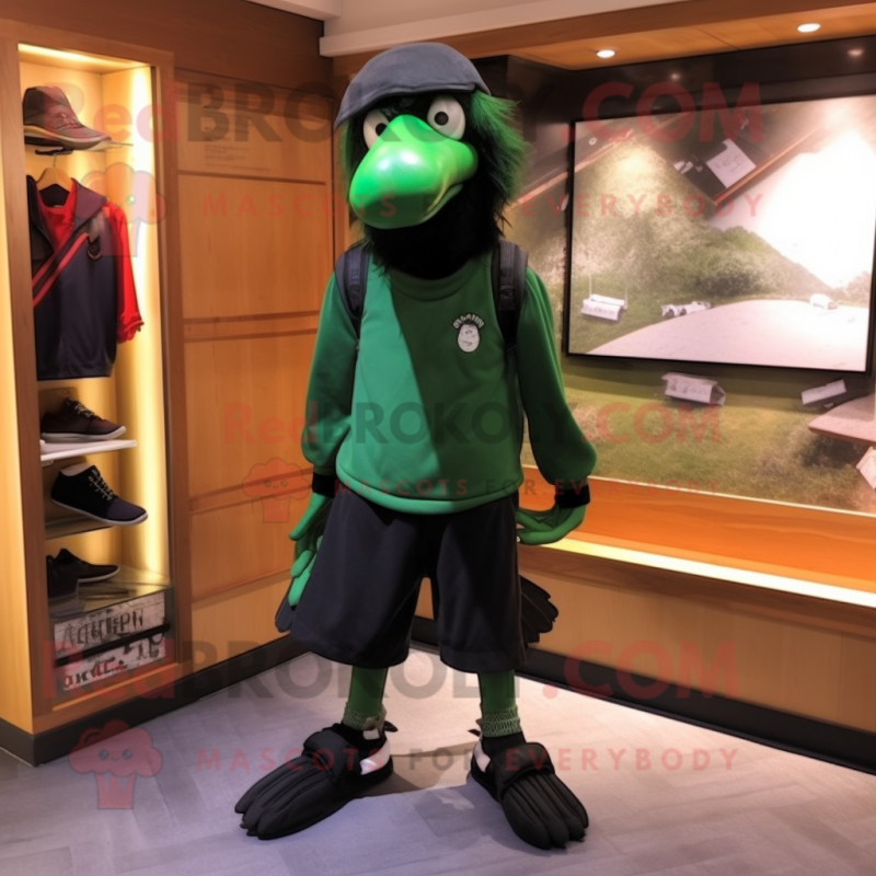 Forest Green Crow mascot costume character dressed with a Playsuit and Shoe laces Forest Green Crow mascot costume character dressed with a Playsuit and Shoe laces