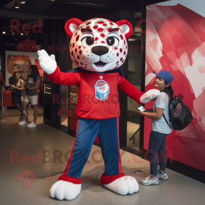 Red Jaguar mascot costume character dressed with a Mom Jeans and Digital watches