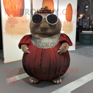 Rust Glyptodon mascot costume character dressed with a Evening Gown and Eyeglasses