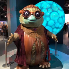 Rust Glyptodon mascot costume character dressed with a Evening Gown and Eyeglasses