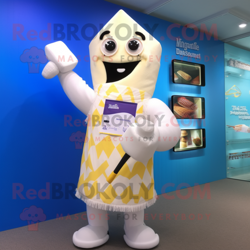 Cream Knife Thrower mascot costume character dressed with a Swimwear and Clutch bags Cream Knife Thrower mascot costume character dressed with a Swimwear and Clutch bags