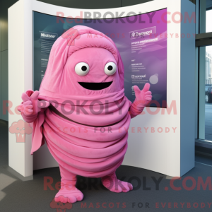 Maskottchenfigur eines rosa...