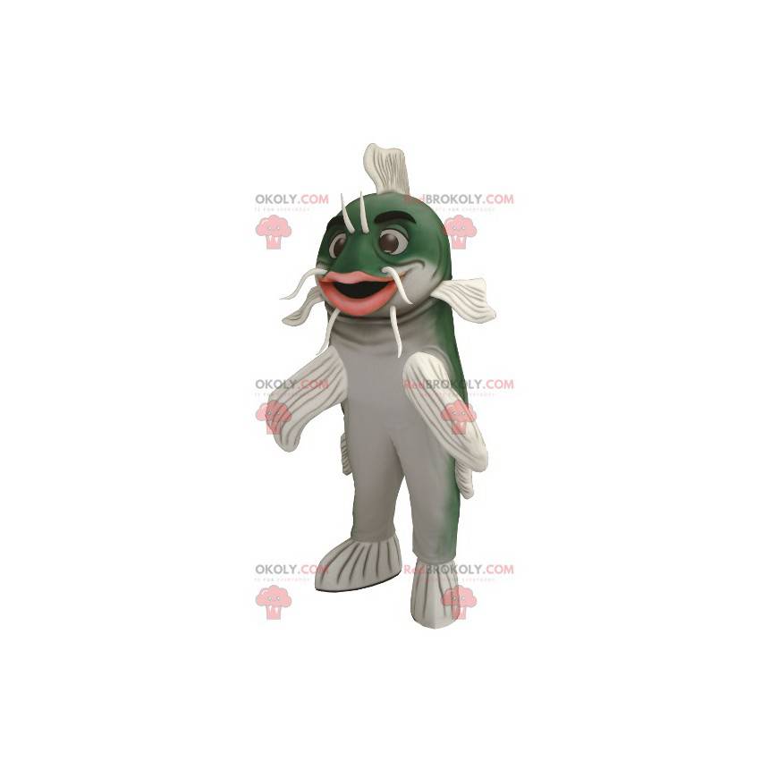 Mascotte de poisson chat vert et blanc - Redbrokoly.com