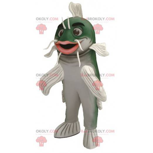 Mascotte de poisson chat vert et blanc - Redbrokoly.com