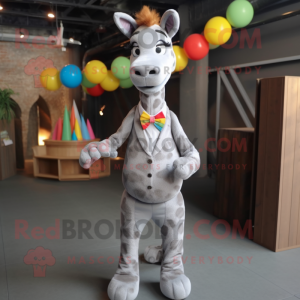 Gray Giraffe mascot costume character dressed with a Playsuit and Bow ties