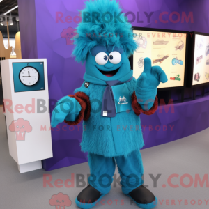 Maskot karakter af en cyan...