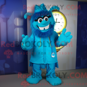 Maskot karakter af en cyan...