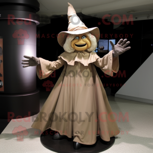 Tan Witch'S Hat mascot costume character dressed with a Blouse and Gloves