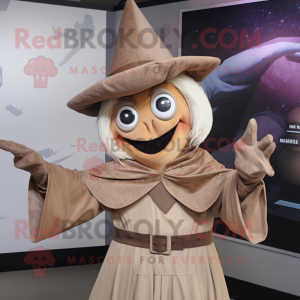 Tan Witch'S Hat mascot costume character dressed with a Blouse and Gloves