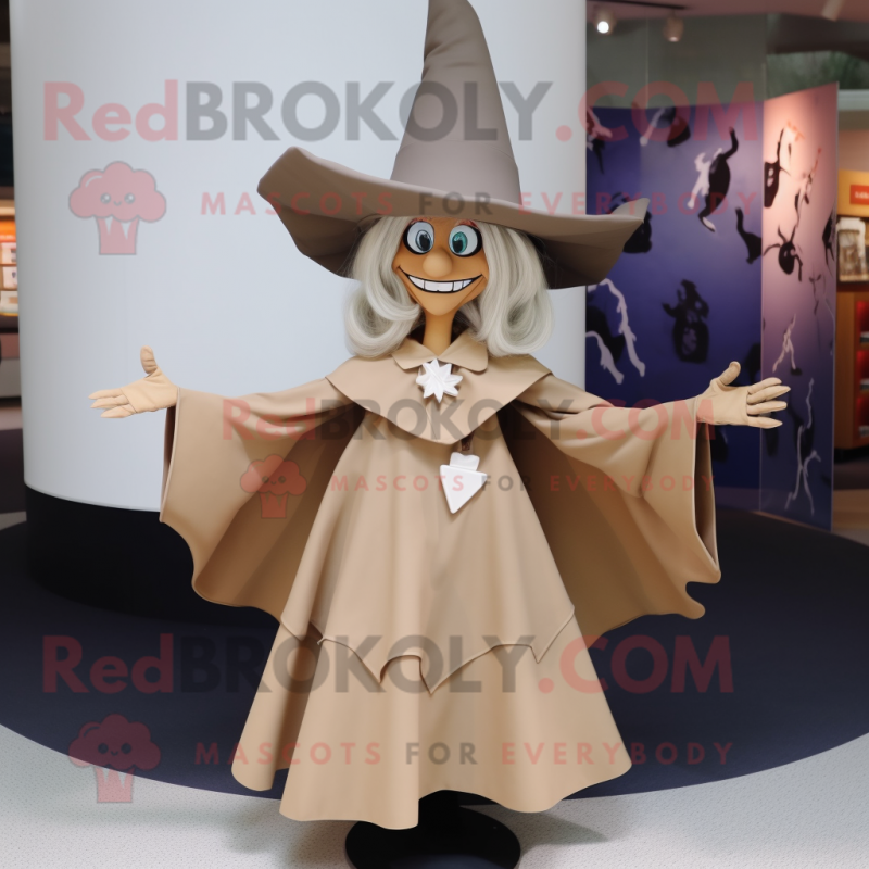 Tan Witch'S Hat mascot costume character dressed with a Blouse and Gloves Tan Witch'S Hat mascot costume character dressed with a Blouse and Gloves