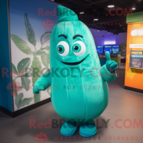 Fantasia de mascote de um abobrão turquesa com moletom e luvas sem dedos - Mascotes de abobrinha - RedBrokoly.com