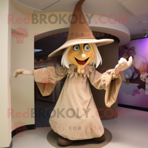 Tan Witch'S Hat mascot costume character dressed with a Blouse and Gloves