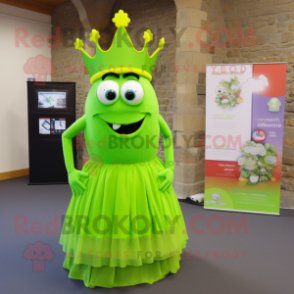 Lime Green Irish Castle mascot costume character dressed with a Midi Dress and Headbands