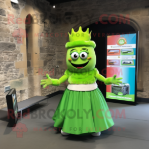 Lime Green Irish Castle mascot costume character dressed with a Midi Dress and Headbands