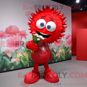 Maskot karakter af en rød...