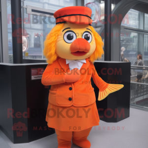 Orange Torsk maskot kostume...