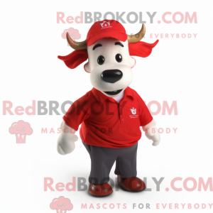 Maskotfigur af en rød zebu...