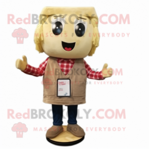 Beige Ramen mascot costume character dressed with a Flannel Shirt and Hairpins