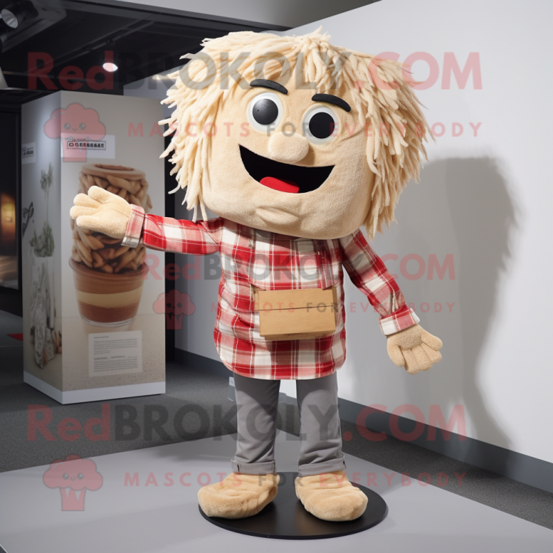 Beige Ramen mascot costume character dressed with a Flannel Shirt and Hairpins