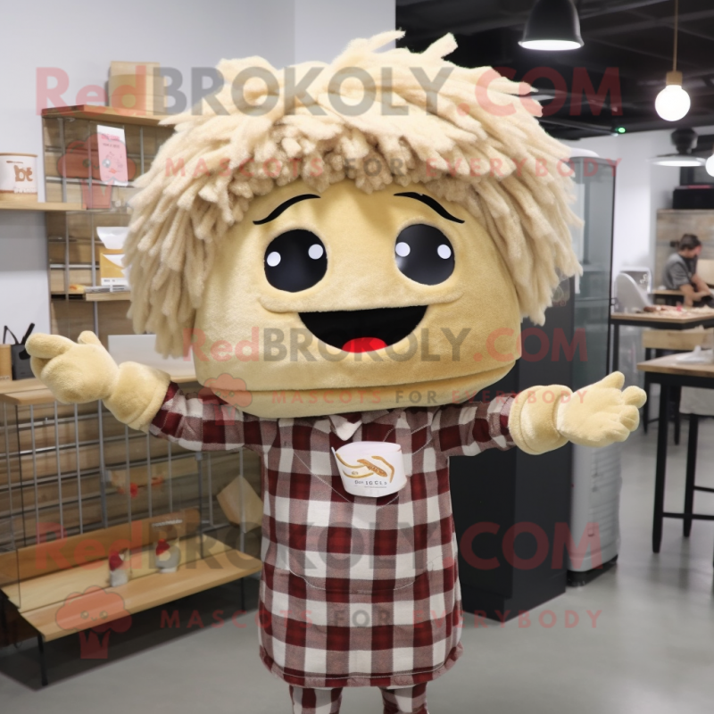 Beige Ramen mascot costume character dressed with a Flannel Shirt and Hairpins Beige Ramen mascot costume character dressed with a Flannel Shirt and Hairpins