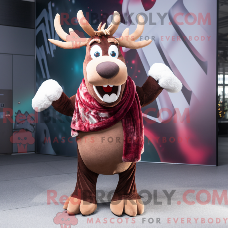 Característica de máscara de um vestido vermelho com macacão e macacão - Mascotes renas - REBROKO_416468 - RedBrokoly.com