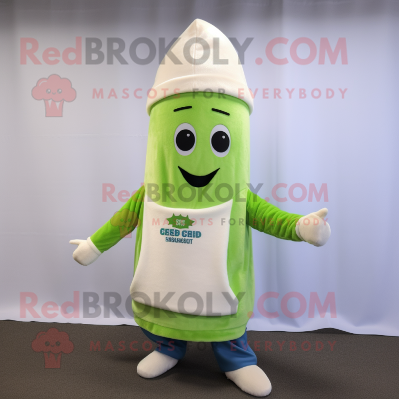 Cream Celery mascot costume character dressed with a Flare Jeans and Beanies