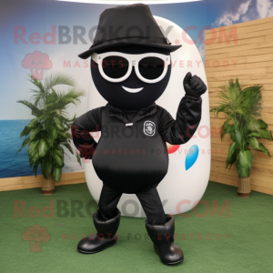 Black Horseshoe mascot costume character dressed with a Romper and Sunglasses