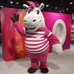 Magenta Quagga mascot costume character dressed with a Long Sleeve Tee and Rings