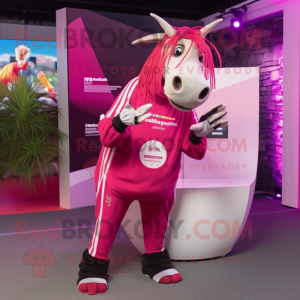 Magenta Quagga mascot costume character dressed with a Long Sleeve Tee and Rings
