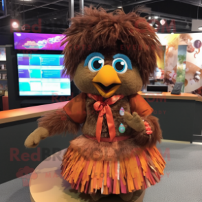 Brown Mandarin mascot costume character dressed with a Skirt and Hair clips