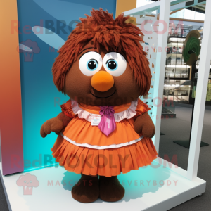 Brown Mandarin mascot costume character dressed with a Skirt and Hair clips