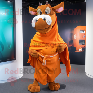 Orange Zebu mascot costume character dressed with a Wrap Dress and Wraps