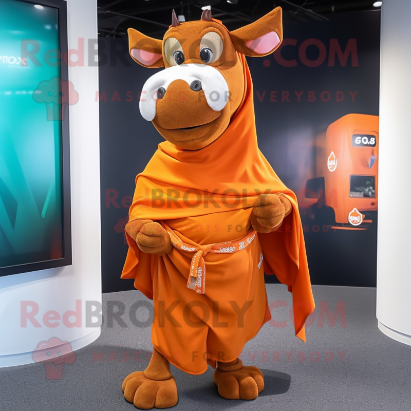 Orange Zebu mascot costume character dressed with a Wrap Dress and Wraps Orange Zebu mascot costume character dressed with a Wrap Dress and Wraps