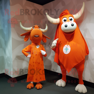 Orange Zebu mascot costume character dressed with a Wrap Dress and Wraps