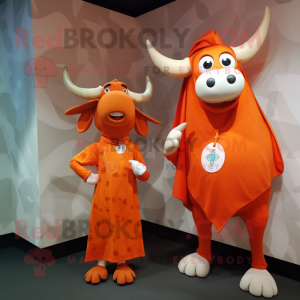 Orange Zebu maskot kostume...