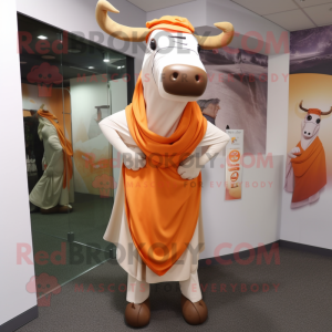 Orange Zebu mascot costume character dressed with a Wrap Dress and Wraps