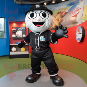 Black Momentum mascot costume character dressed with a Baseball Tee and Brooches