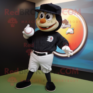 Black Momentum mascot costume character dressed with a Baseball Tee and Brooches