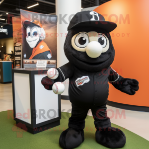 Black Momentum mascot costume character dressed with a Baseball Tee and Brooches