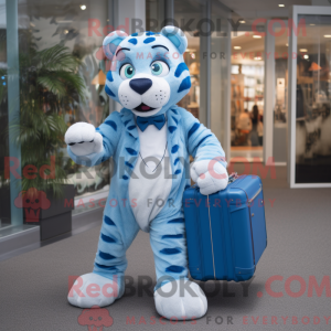 Maskotfigur af en blå tiger...