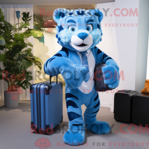 Maskotfigur av en blå tiger...