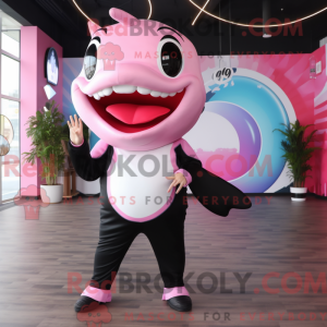 Maskotfigur av en rosa...