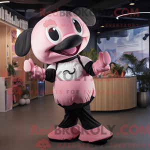 Maskotfigur av en rosa...