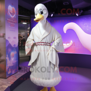 Cream Swans mascot costume character dressed with a Cardigan and Wraps