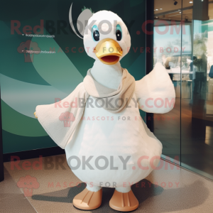 Cream Swans mascot costume character dressed with a Cardigan and Wraps