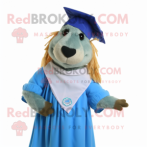 Blue Capybara mascot costume character dressed with a Maxi Dress and Caps
