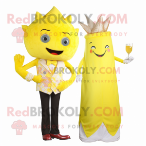 Lemon Yellow King mascot costume character dressed with a Cocktail Dress and Pocket squares