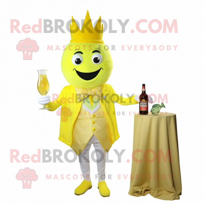 Lemon Yellow King mascot costume character dressed with a Cocktail Dress and Pocket squares