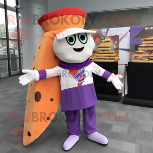 Lavender Pizza Slice mascot costume character dressed with a Jacket and Scarf clips