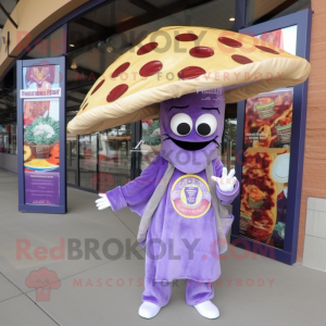 Lavender Pizza Slice mascot costume character dressed with a Jacket and Scarf clips